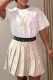 Light Brown Casual Letters Embroidered Patchwork O Neck Short Sleeve Two Pieces