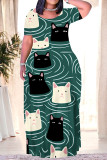 Stripe Casual Graffiti Print Pocket Contrast O Neck Printed Plus Size Dresses