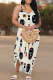 Apricot Sexy Print Patchwork Spaghetti Strap Long Dresses