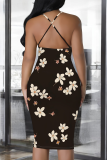 Multicolor Sexy Print Patchwork Spaghetti Strap Sling Dresses