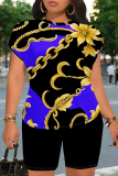Yellow Casual Print Patchwork O Neck Short Sleeve Two Pieces