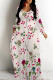 Light Pink Casual Colorblock Flowers Print Pocket Contrast O Neck Printed Dresses