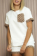White Daily Letters Pocket Patchwork O Neck Short Sleeve Two Pieces