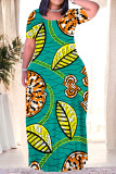 Stripe Casual Graffiti Print Pocket Contrast O Neck Printed Plus Size Dresses