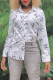 White Casual Letter Print Buttons Contrast Turndown Collar Tops