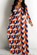 Orange Casual Geometric Print Pocket Contrast O Neck Printed Dresses