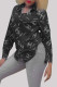 Black Casual Letter Print Buttons Contrast Turndown Collar Tops