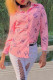 Pink Casual Letter Print Buttons Contrast Turndown Collar Tops