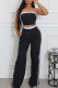 Black Casual Pocket Patchwork Contrast Strapless Sleeveless Two Pieces