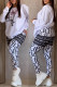 White Casual Letter Print Pocket Contrast O Neck Long Sleeve Two Pieces