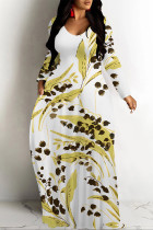 Yellow White Casual Colorblock Flowers Print Pocket Contrast O Neck Printed Dresses