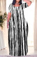 Black And White Casual Striped Print Pocket Contrast O Neck Printed Plus Size Dresses