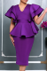 Purple Elegant Solid Color Patchwork Slit V Neck Long Dresses