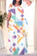 Multi-color Casual Geometric Print Pocket Contrast O Neck Printed Plus Size Dresses