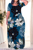 Stripe Casual Graffiti Print Pocket Contrast O Neck Printed Plus Size Dresses