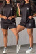 Black Casual Letters Embroidered Draw String Pocket O Neck Short Sleeve Two Pieces