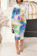 Blue Casual Floral Print Gradient Contrast O Neck Printed Dresses