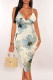 Beige Sexy Casual Tie Dye Print Gradient Contrast V Neck Printed Dresses