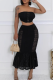 Black Sexy Solid Color Lace Patchwork Strapless Sleeveless Two Pieces