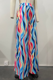 Colour Casual Stripe Patchwork Loose High Waist Wide Leg Full Print Bottoms