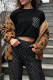 Black Casual Jacquard Letters Pocket Contrast O Neck Short Sleeve Two Pieces