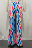 Colour Casual Stripe Patchwork Loose High Waist Wide Leg Full Print Bottoms