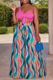 Colour Casual Stripe Patchwork Loose High Waist Wide Leg Full Print Bottoms