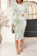 White Green Casual Floral Print Gradient Contrast O Neck Printed Dresses