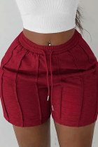 Burgundy Casual Solid Color Patchwork Skinny Mid Waist Conventional Patchwork Bottoms