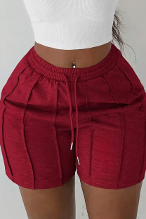 Burgundy Casual Solid Color Patchwork Skinny Mid Waist Conventional Patchwork Bottoms