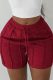 Burgundy Casual Solid Color Patchwork Skinny Mid Waist Conventional Patchwork Bottoms