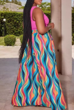 Colour Casual Stripe Patchwork Loose High Waist Wide Leg Full Print Bottoms