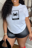 White Casual Animal Print Letters O Neck T-Shirts