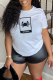 White Casual Animal Print Letters O Neck T-Shirts
