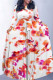 White Elegant Floral Print Gradient Lace Up O Neck Printed Dresses
