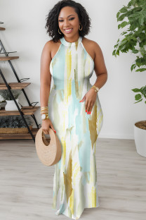 White Sexy Floral Print Hollow Out Contrast O Neck Printed Dresses