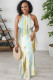 White Sexy Floral Print Hollow Out Contrast O Neck Printed Dresses