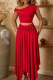 Red Sexy Solid Color Patchwork Irregular Hem Asymmetrical Collar Sleeveless Two Pieces