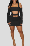 Camel Sexy Solid Color Hollow Out Patchwork Square Neck Wrapped Skirt Dresses