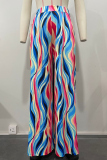 Colour Casual Stripe Patchwork Loose High Waist Wide Leg Full Print Bottoms