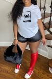 White Casual Animal Print Letters O Neck T-Shirts