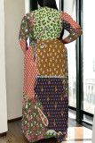 Rose Purple Casual Graffiti Print Lace Up Contrast V Neck Printed Plus Size Dresses