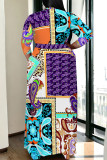 Rose Purple Casual Graffiti Print Lace Up Contrast V Neck Printed Plus Size Dresses