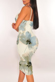 Blue White Sexy Casual Tie Dye Print Gradient Contrast V Neck Printed Dresses