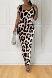 Multicolor Casual Leopard Print Tiger Stripes Contrast O Neck Printed Short Sleeve Dress