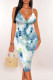 Baby Blue Sexy Casual Tie Dye Print Gradient Contrast V Neck Printed Dresses