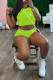 Fluorescent Green Casual Street Letter Print O Neck Short Sleeve Two Pieces