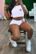 White Casual Street Letter Print O Neck Short Sleeve Two Pieces