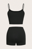 Black Sexy Bow printing Patchwork Spaghetti Strap Sleeveless Two Pieces