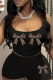 Black Sexy Bow printing Patchwork Spaghetti Strap Sleeveless Two Pieces